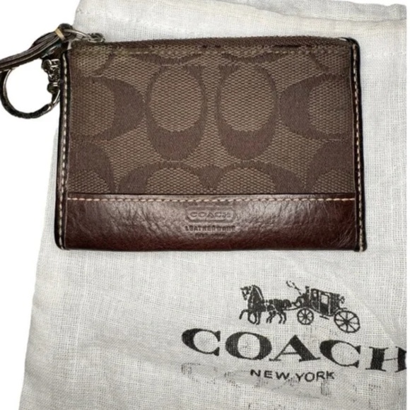 Coach Handbags - Coach Brown Monogram Keychain Pouch Wallet with Dust Bag EUC